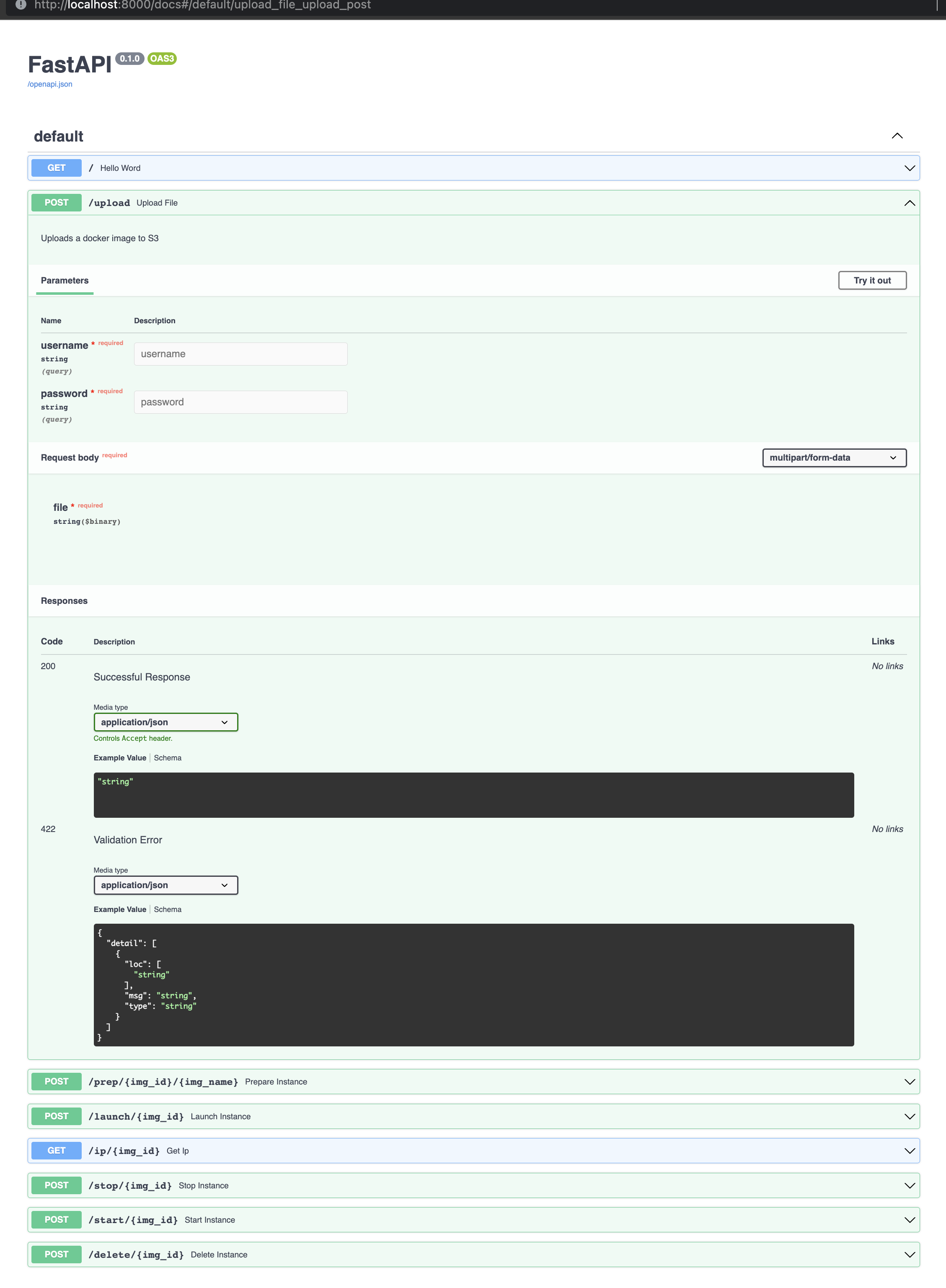 Screenshot of FastAPI documentation demonstrating main project API