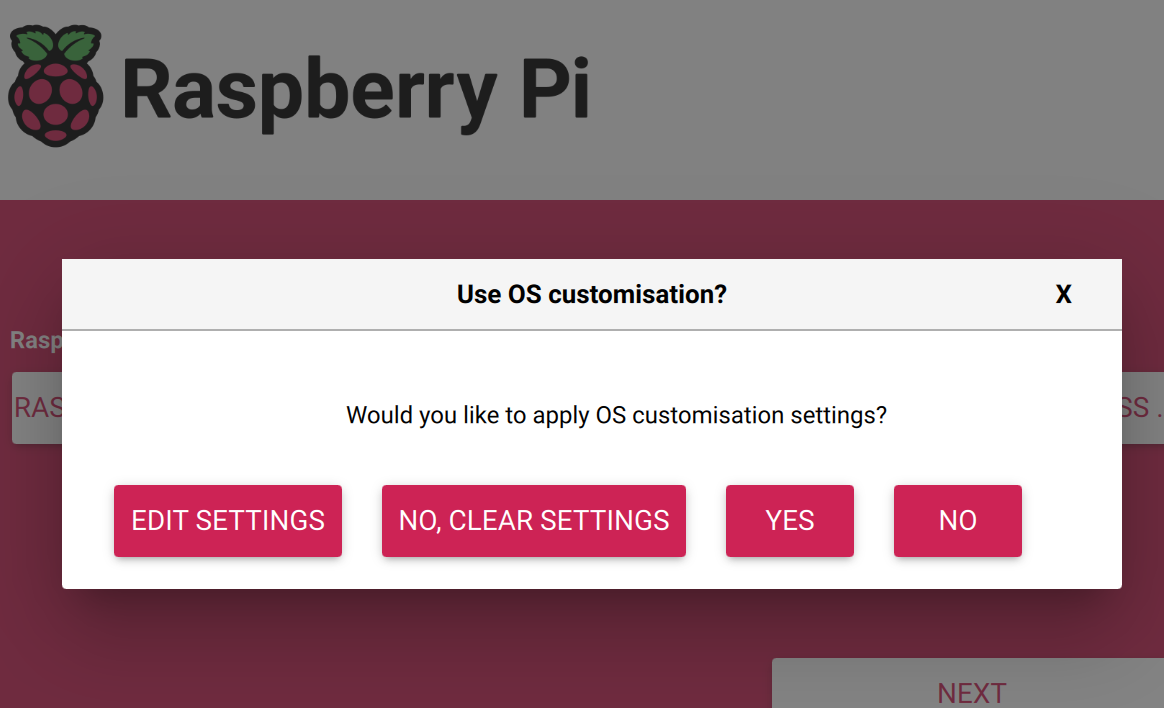 Screenshot of the prompt shown during Raspberry Pi OS installation